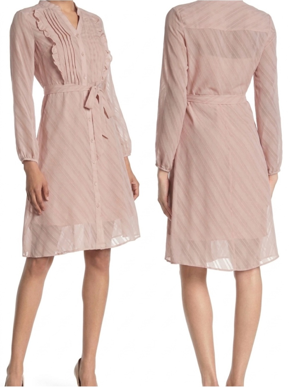 Nanette Lepore Dress Blush Pink Pintuck Swiss Dot Knee Length A-Line 8 Romantic